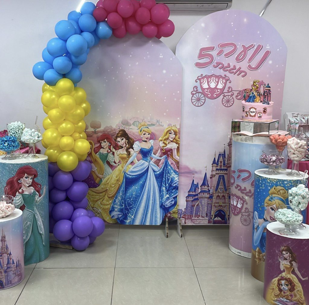 קיר צילום נסיכות עם שער בלונים יומולדת לילדה